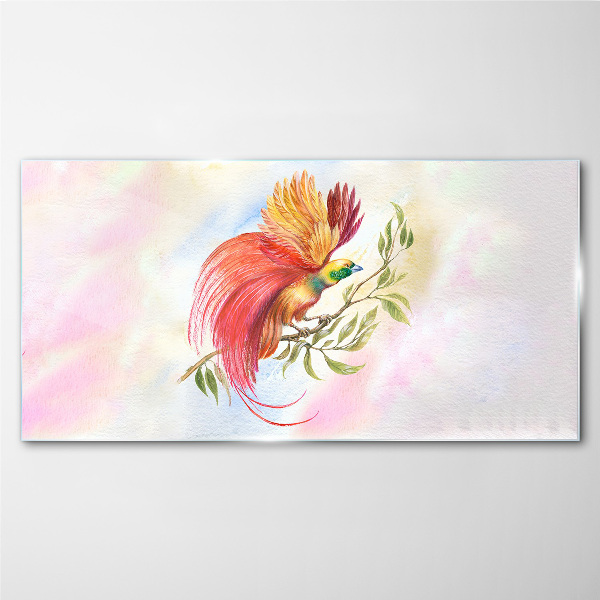 Colorful bird on a branch Wall art on glass