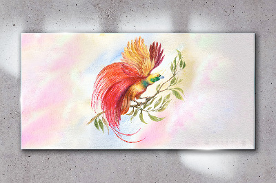 Colorful bird on a branch Wall art on glass