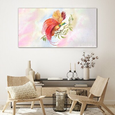 Colorful bird on a branch Wall art on glass