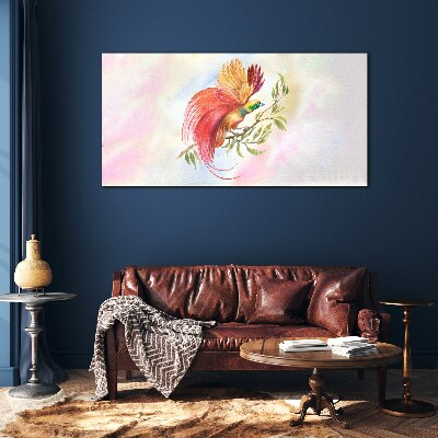 Colorful bird on a branch Wall art on glass