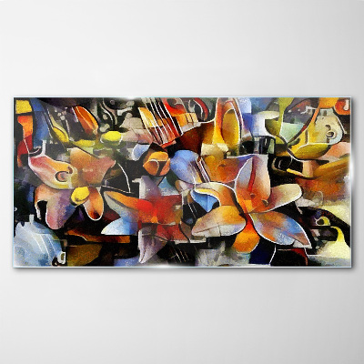Floral abstraction in intense colors Wall art on glass