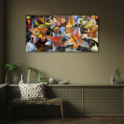 Floral abstraction in intense colors Wall art on glass