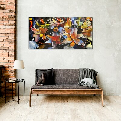 Floral abstraction in intense colors Wall art on glass