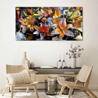 Floral abstraction in intense colors Wall art on glass
