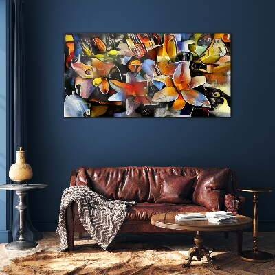 Floral abstraction in intense colors Wall art on glass