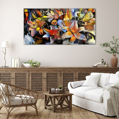 Floral abstraction in intense colors Wall art on glass