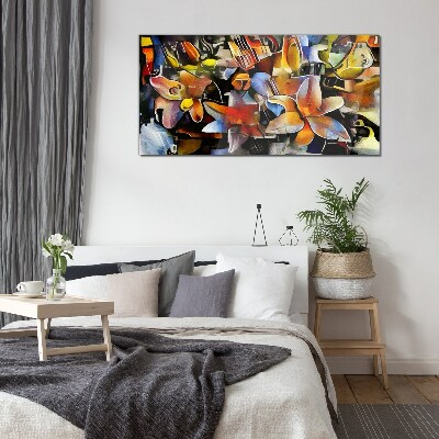 Floral abstraction in intense colors Wall art on glass