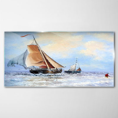 Sails on the waves Wall art on glass