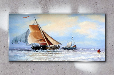 Sails on the waves Wall art on glass