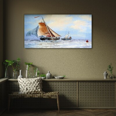 Sails on the waves Wall art on glass