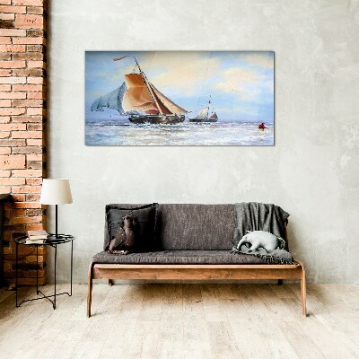 Sails on the waves Wall art on glass