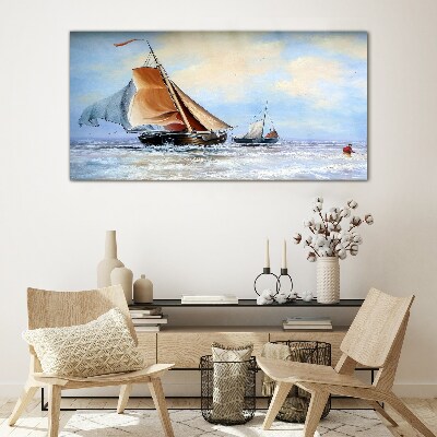 Sails on the waves Wall art on glass