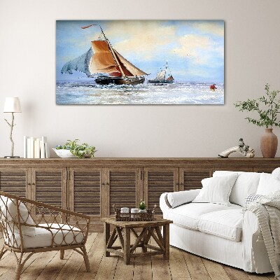 Sails on the waves Wall art on glass