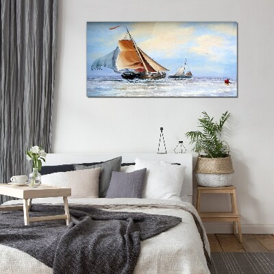 Sails on the waves Wall art on glass