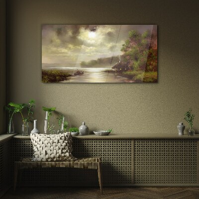 A peaceful landscape by the water Wall art on glass