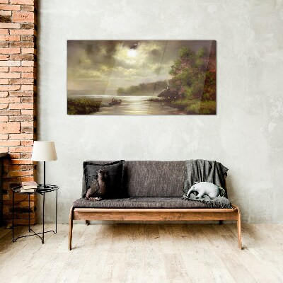 A peaceful landscape by the water Wall art on glass