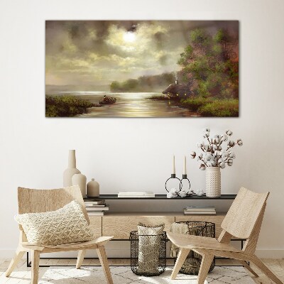 A peaceful landscape by the water Wall art on glass