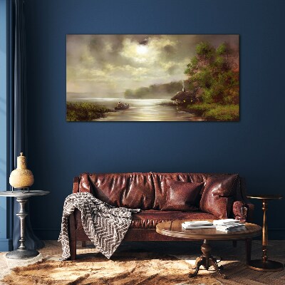 A peaceful landscape by the water Wall art on glass