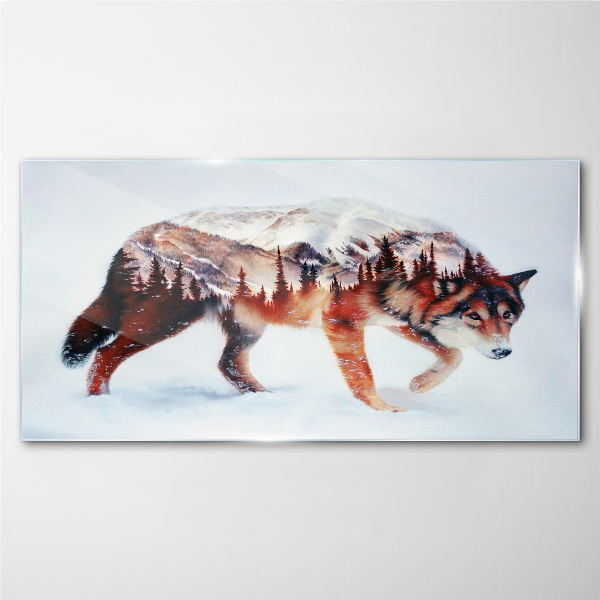 Wolf in a winter landscape Glass art print