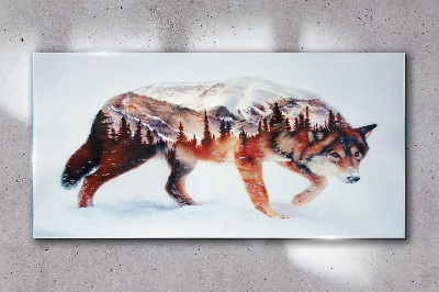 Wolf in a winter landscape Glass art print