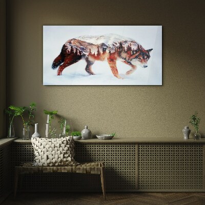 Wolf in a winter landscape Glass art print
