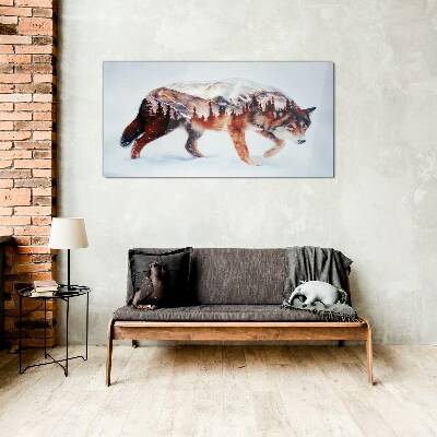 Wolf in a winter landscape Glass art print