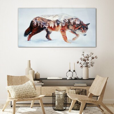 Wolf in a winter landscape Glass art print