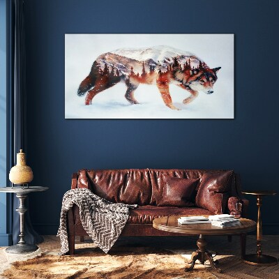 Wolf in a winter landscape Glass art print