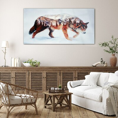 Wolf in a winter landscape Glass art print