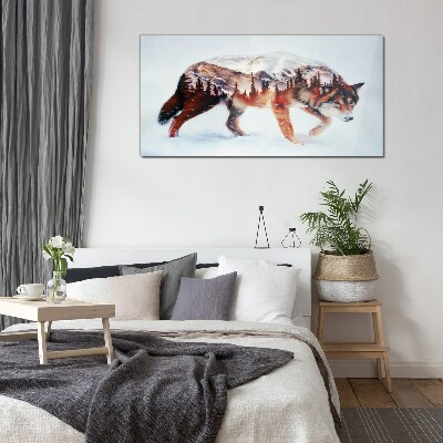 Wolf in a winter landscape Glass art print