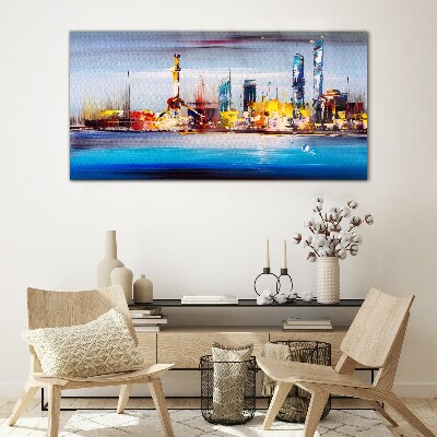 Abstraction city sea Glass Wall Art