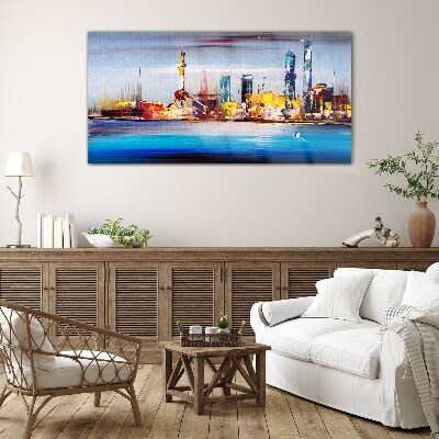 Abstraction city sea Glass Wall Art