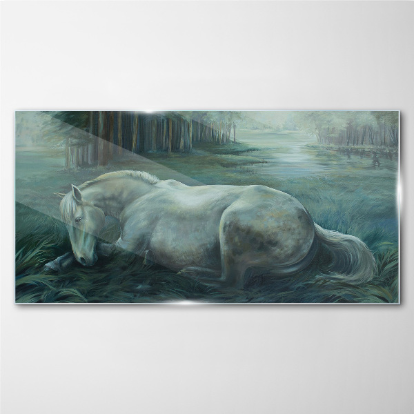 A calm horse in a forest landscape Wall art on glass