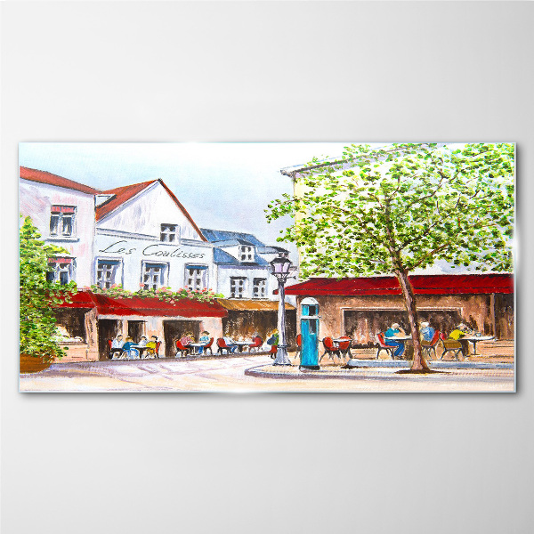 A cafe alley in the town Wall art on glass