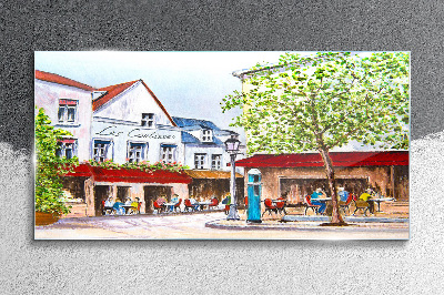 A cafe alley in the town Wall art on glass