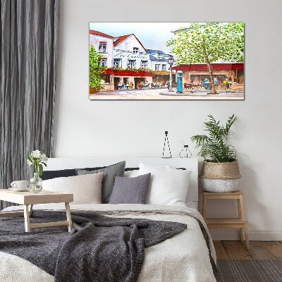 A cafe alley in the town Wall art on glass