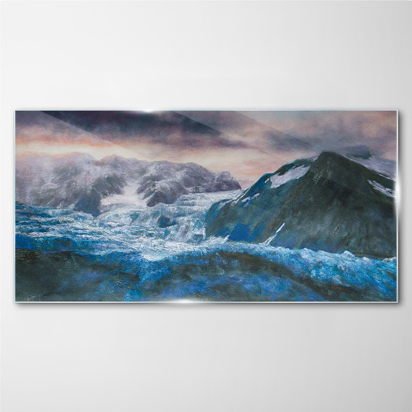 Icy mountain landscapes Wall art on glass