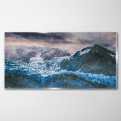 Icy mountain landscapes Wall art on glass