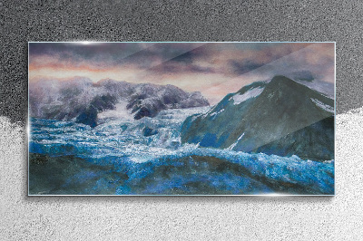 Icy mountain landscapes Wall art on glass