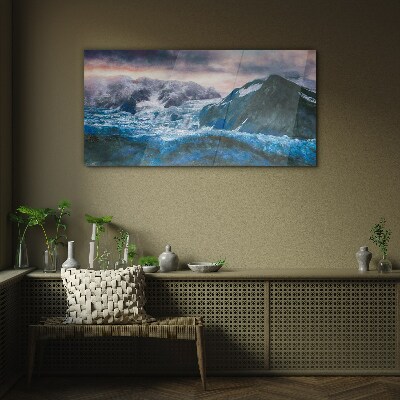 Icy mountain landscapes Wall art on glass
