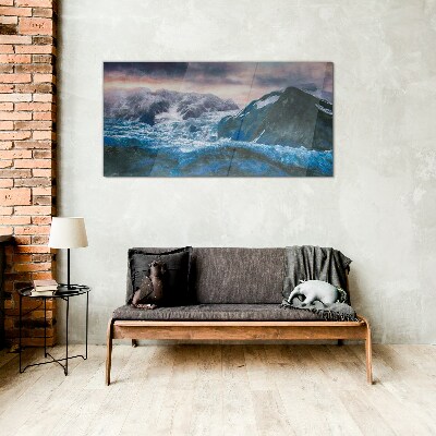 Icy mountain landscapes Wall art on glass