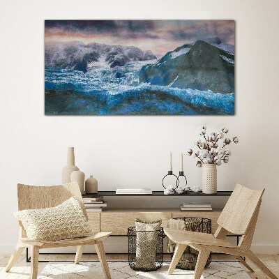 Icy mountain landscapes Wall art on glass