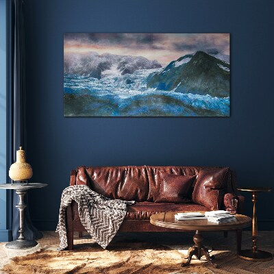 Icy mountain landscapes Wall art on glass