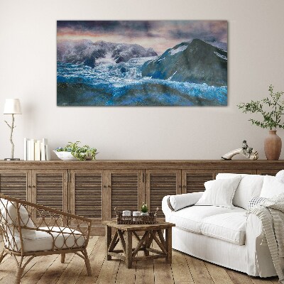 Icy mountain landscapes Wall art on glass