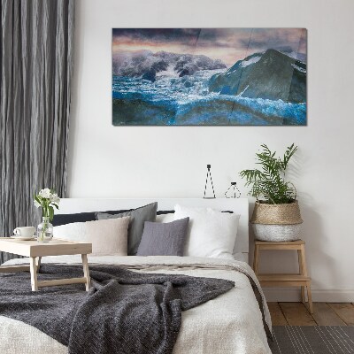 Icy mountain landscapes Wall art on glass