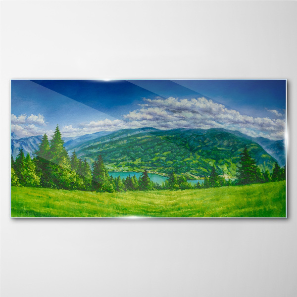 Green mountain landscape in summer Glass art print