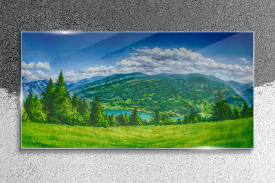 Green mountain landscape in summer Glass art print