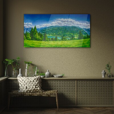 Green mountain landscape in summer Glass art print
