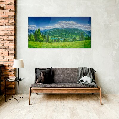 Green mountain landscape in summer Glass art print