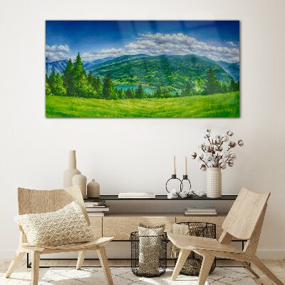 Green mountain landscape in summer Glass art print